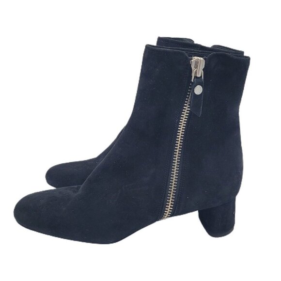AGL Black Leather Side Zip Low Block Heel Ankle Boots NWOB Size 39.5 / 9.5
